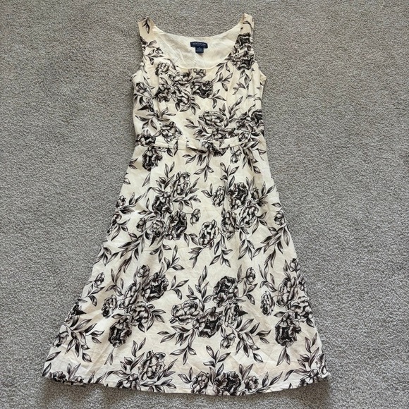 Ann Taylor Dresses & Skirts - Ann Taylor Babydoll Midi Dress Womens 4 Cream Brown Floral Chic Romantic English
